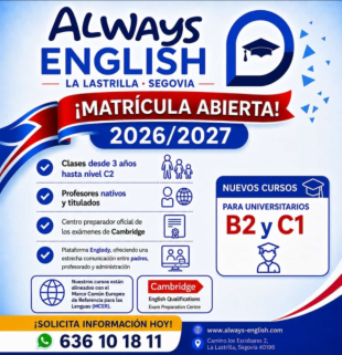 Plazo matrícula academia de Inglés curso 2026 - 2027 en Segovia